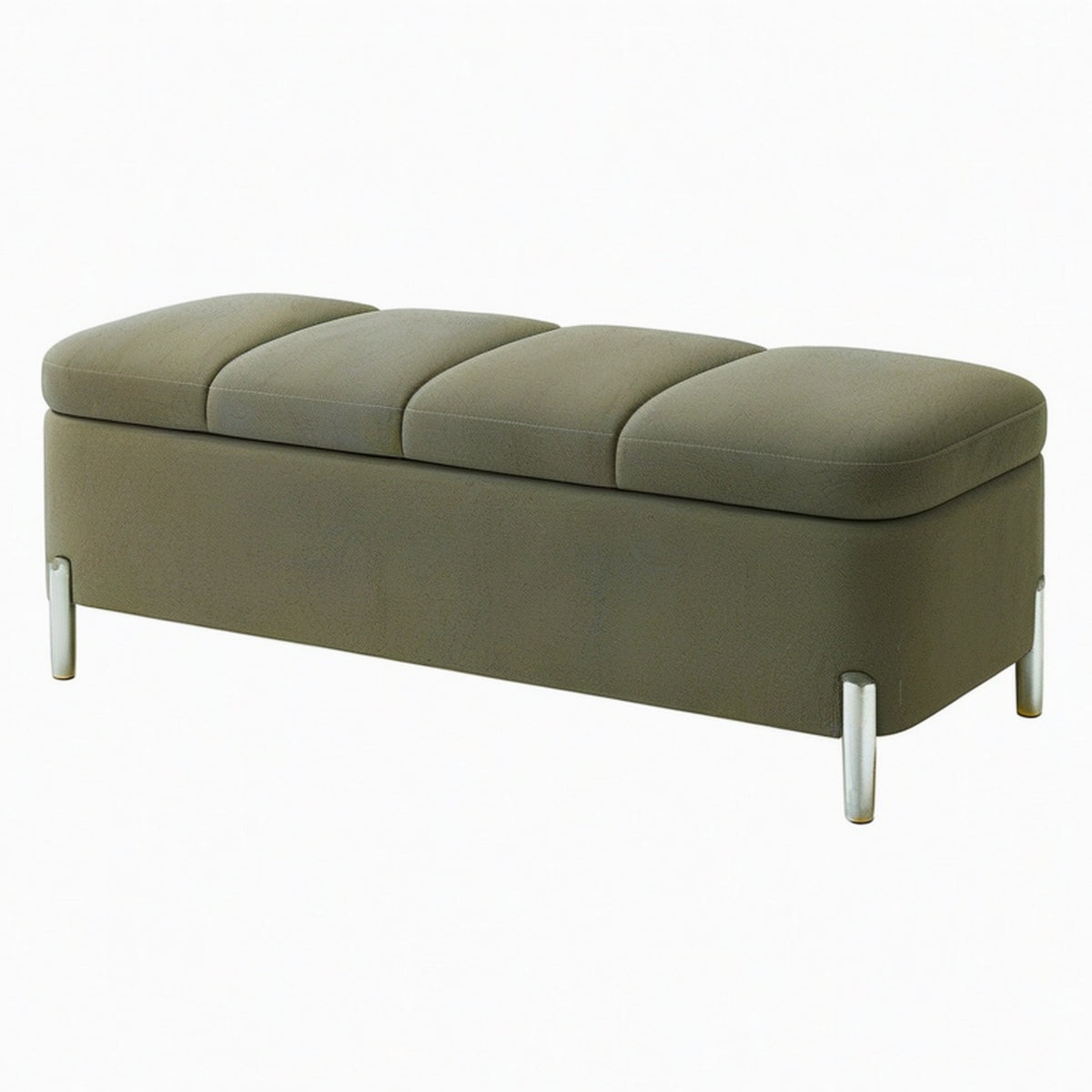 Banc coffre 120 x 45 x 48 cm en tissu vert olive - assise capitonnée avec rangement style contemporain