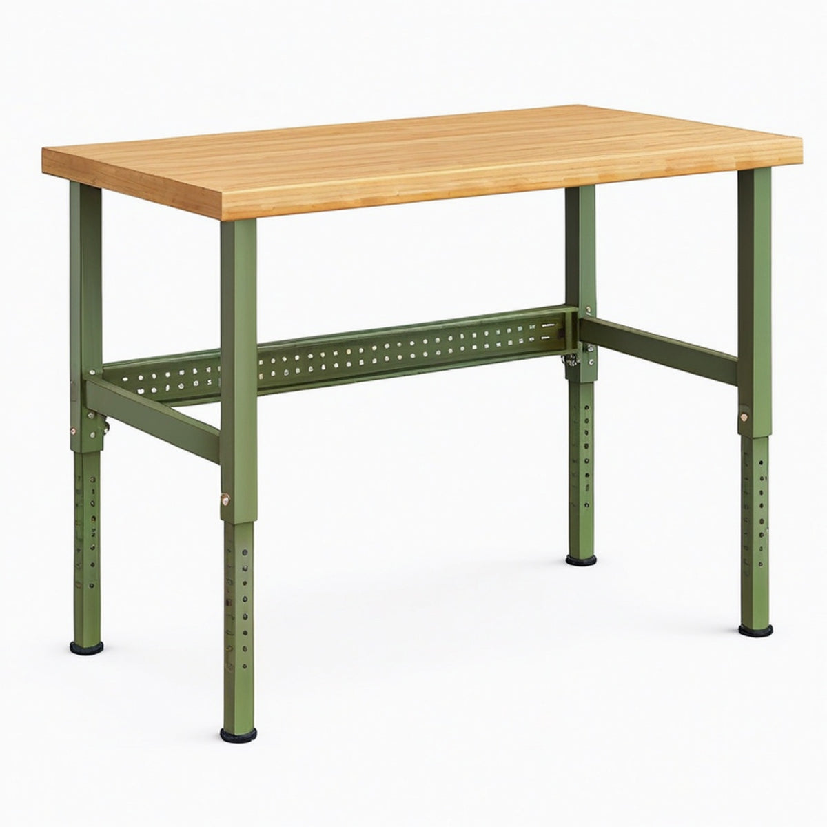 Établi 120 x 60 x 90 cm en bambou et acier vert réglable