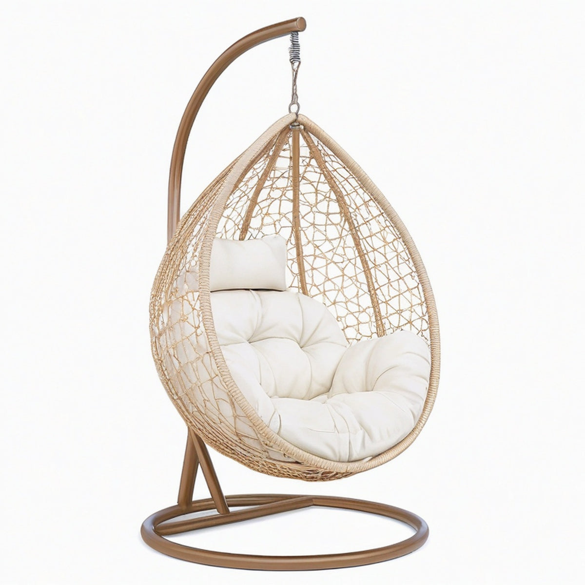 Fauteuil suspendu 105 x 105 x 195 cm en résine tressée beige avec support en métal style bohème