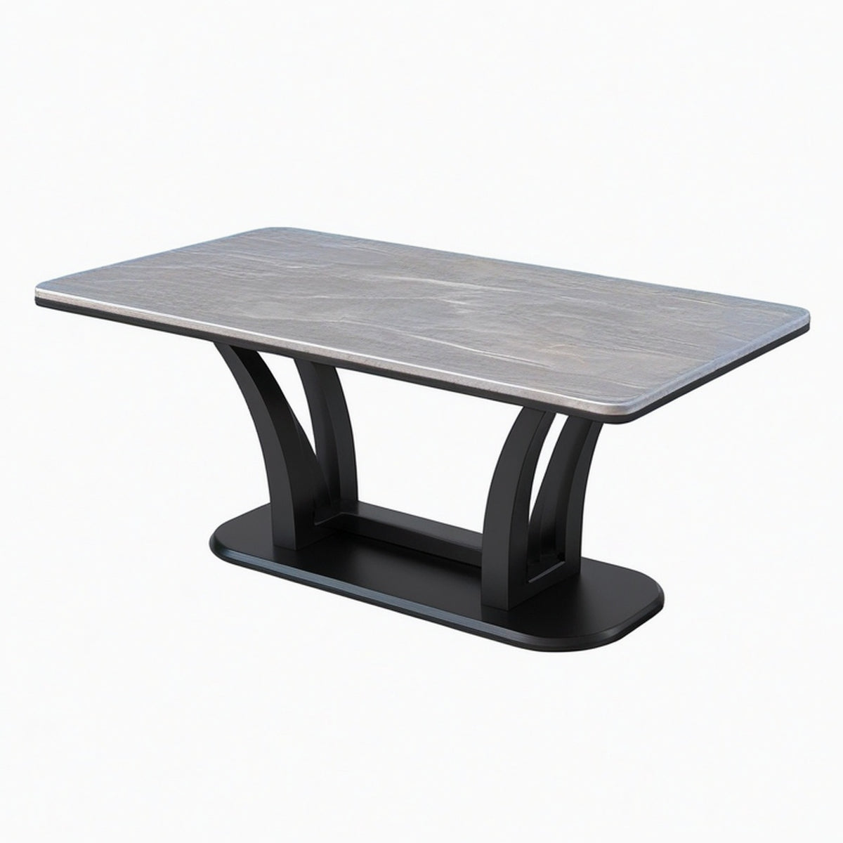 Table à manger 160 x 90 x 75 cm plateau effet marbre gris structure métal noir style contemporain