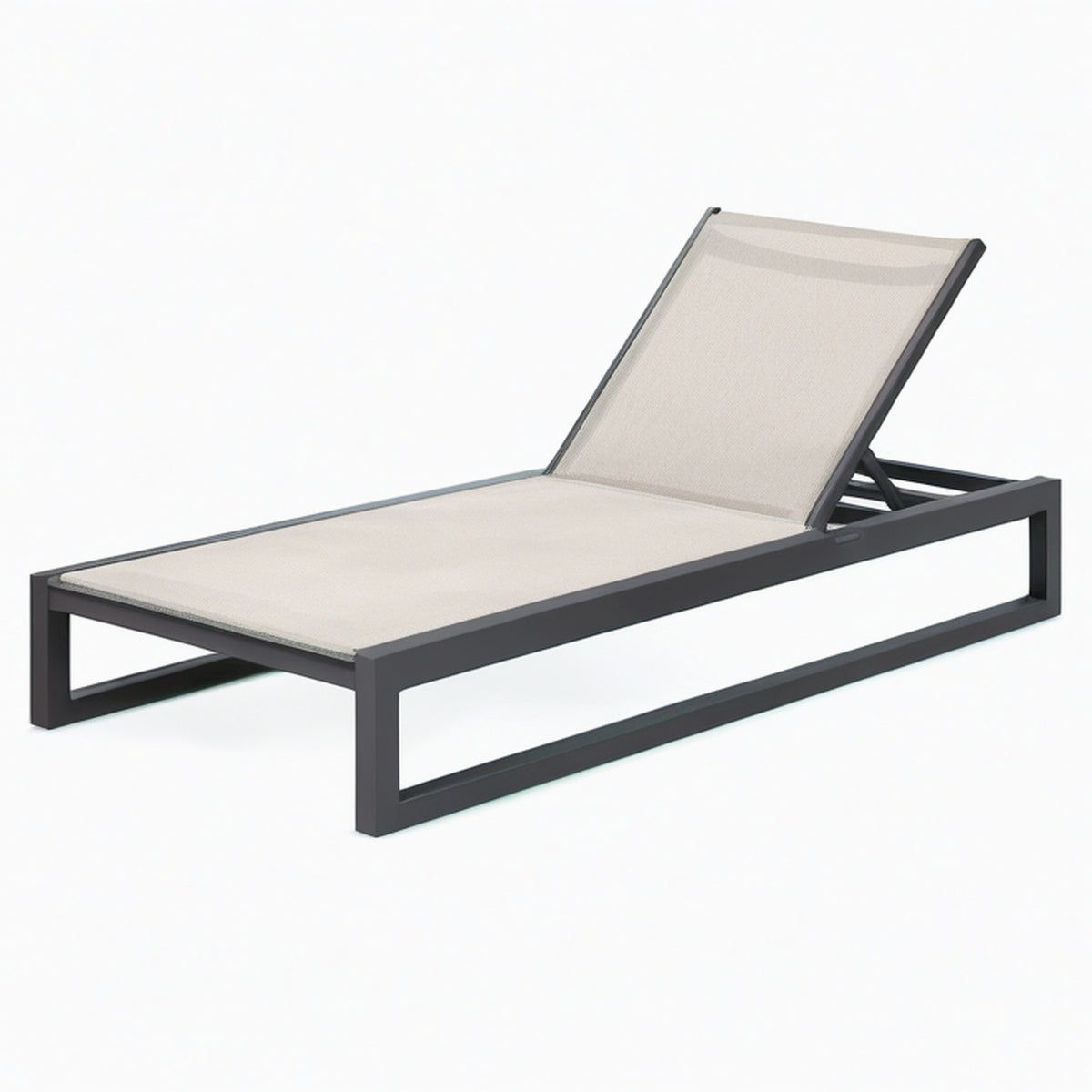 Bain de soleil 200 x 70 cm en métal anthracite et toile beige à dossier réglable