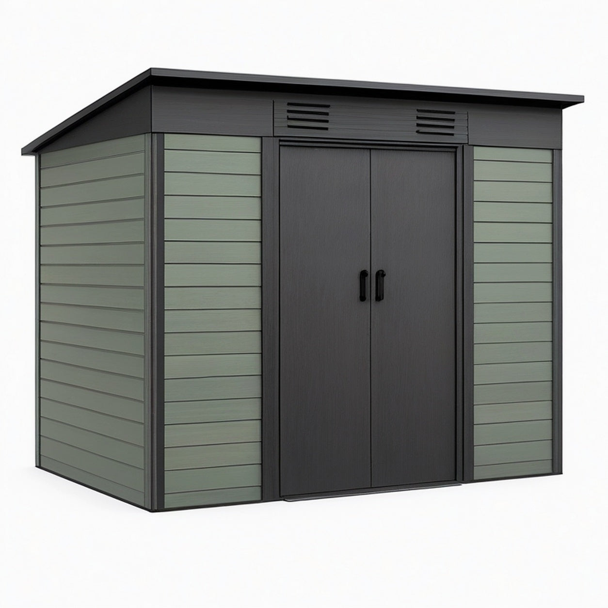 Abri de jardin 191 x 111 x 198 cm en plastique vert noir avec double porte et toiture inclinée