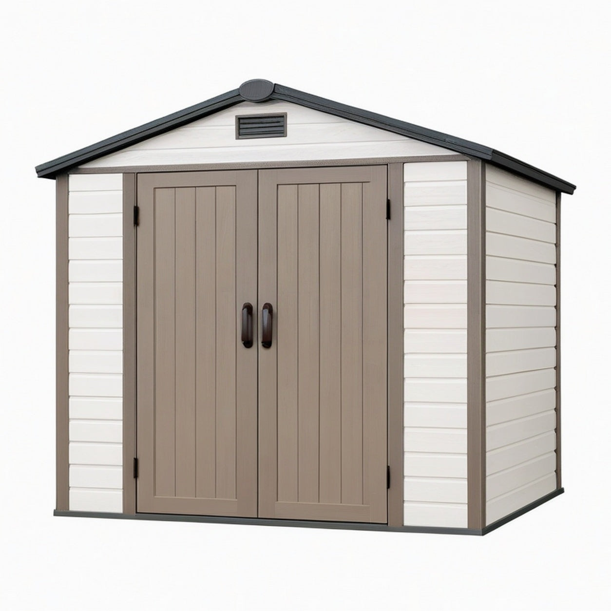 Abri de jardin 191 x 122 x 202 cm en résine beige taupe avec double porte