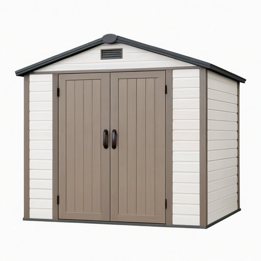 Abri de jardin 191 x 122 x 202 cm en résine beige taupe avec double porte