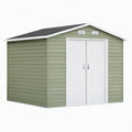Abri de jardin 213 x 191 x 195 cm en résine vert et blanc - double porte ventilée