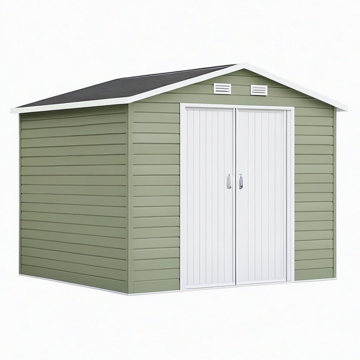 Abri de jardin 213 x 191 x 195 cm en résine vert et blanc - double porte ventilée