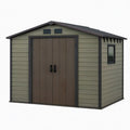 Abri de jardin 290 x 230 x 240 cm en résine vert olive style contemporain avec portes doubles