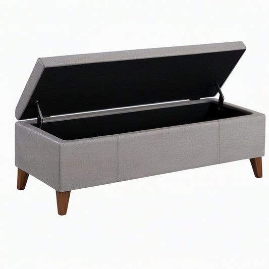 Banquette coffre de rangement 120 x 45 x 46 cm tissu gris style contemporain