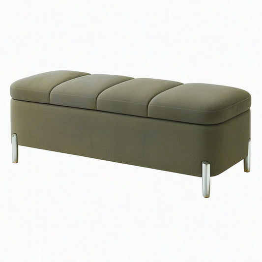 Banc coffre 120 x 45 x 48 cm en tissu vert olive - assise capitonnée avec rangement style contemporain