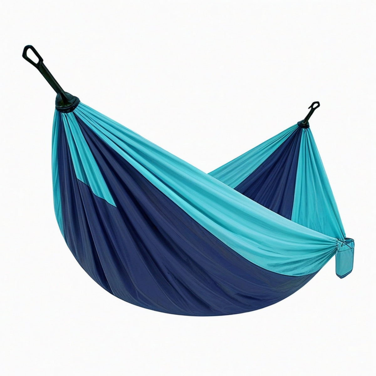 Hamac 270 x 140 cm en tissu synthétique turquoise et bleu marine - Suspendu avec mousquetons