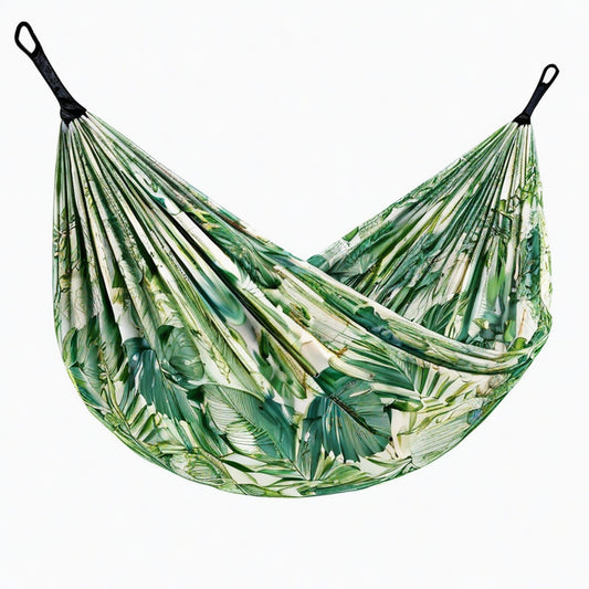 Hamac suspendu 200 x 150 cm en tissu vert à motif feuillage pour jardin