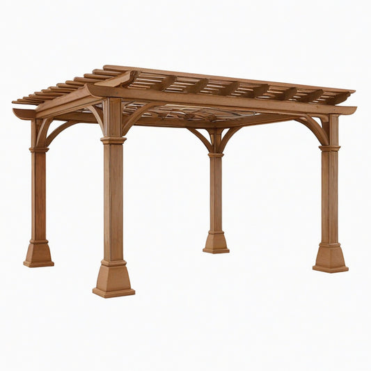 Pergola de jardin 400 x 300 x 240 cm en bois marron - structure ajourée classique