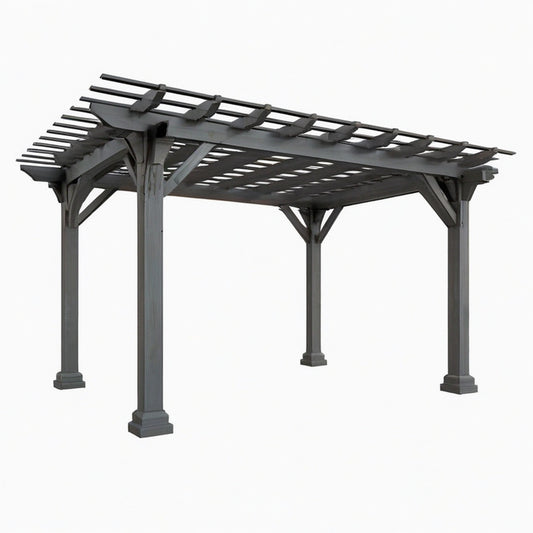 Pergola de jardin 360 x 300 x 250 cm en bois gris à lattes ajourées