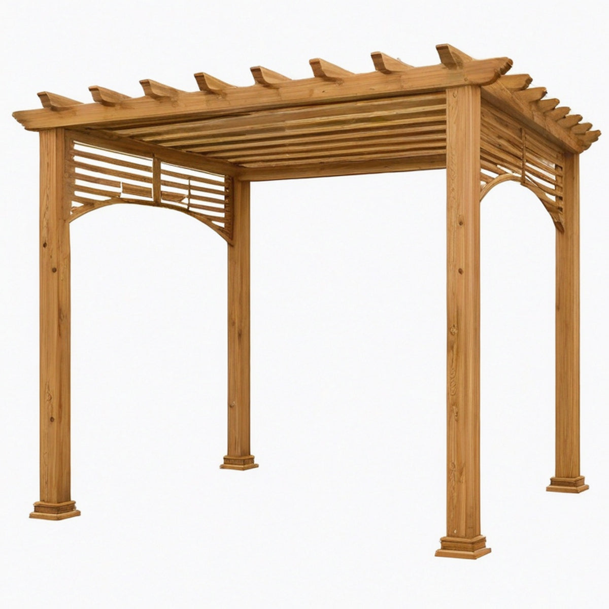 Pergola 300 x 300 x 240 cm en bois marron pour jardin à toiture ajourée