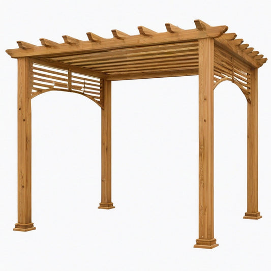 Pergola 300 x 300 x 240 cm en bois marron pour jardin à toiture ajourée