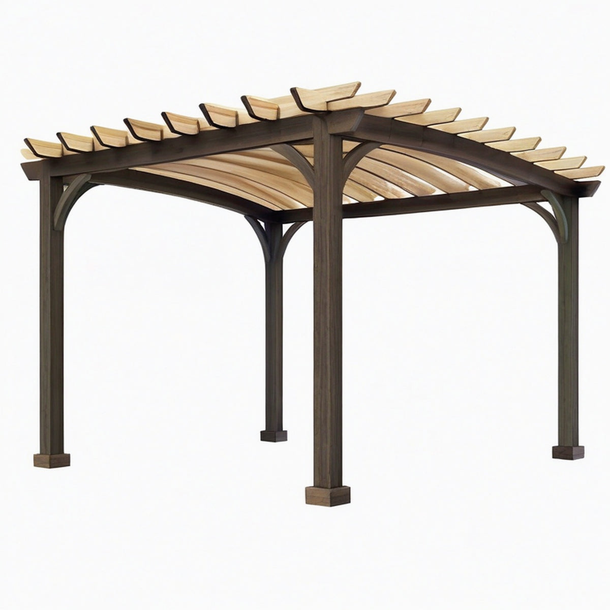 Pergola de jardin 400 x 300 x 250 cm en bois marron et naturel - toiture ajourée style rustique