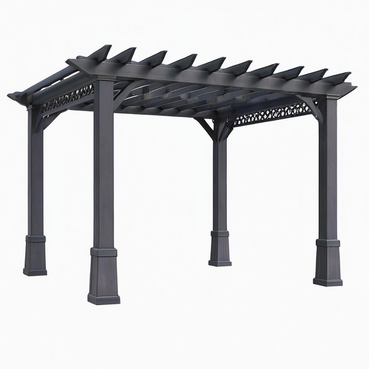 Pergola 400 x 300 x 230 cm en aluminium gris anthracite à toit ajouré pour jardin