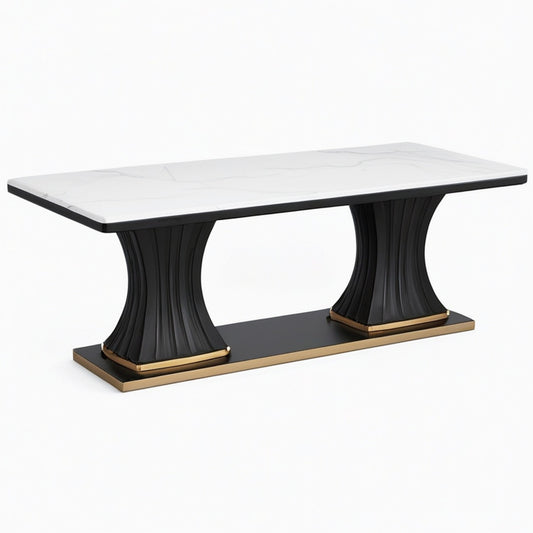 Table à manger 180 x 90 x 76 cm effet marbre blanc noir et doré style contemporain