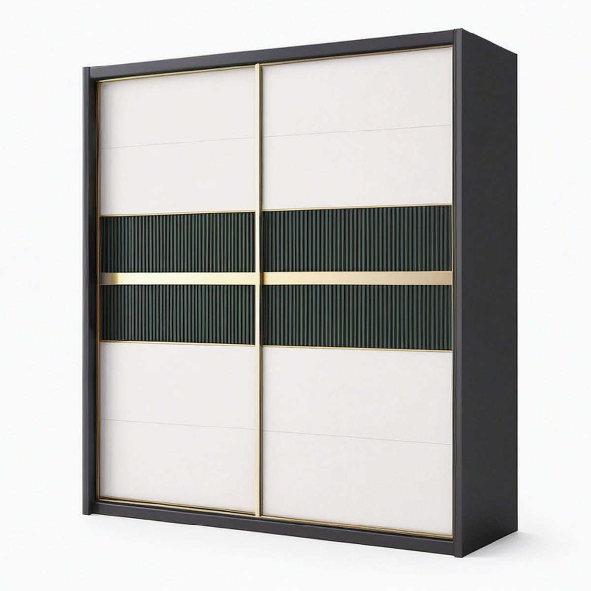 Armoire de rangement 200 x 60 x 220 cm noir blanc et vert à portes coulissantes style contemporain